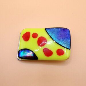Eccentric Abstract Art Glass Neon Yellow Green Belt Custom Buckle
